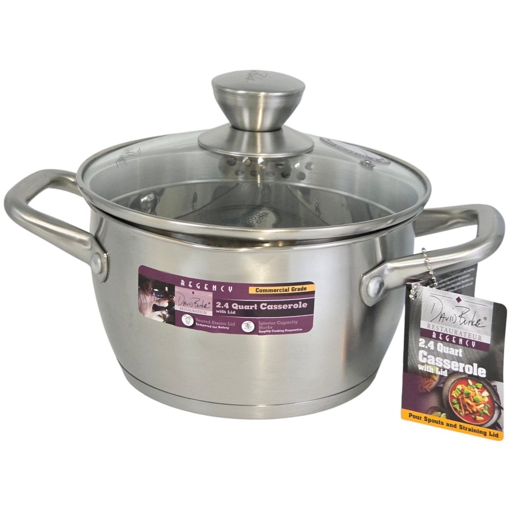 David Burke Regency 2.4Qt Stainless Steel Casserole Pot & Straining Lid Cookware